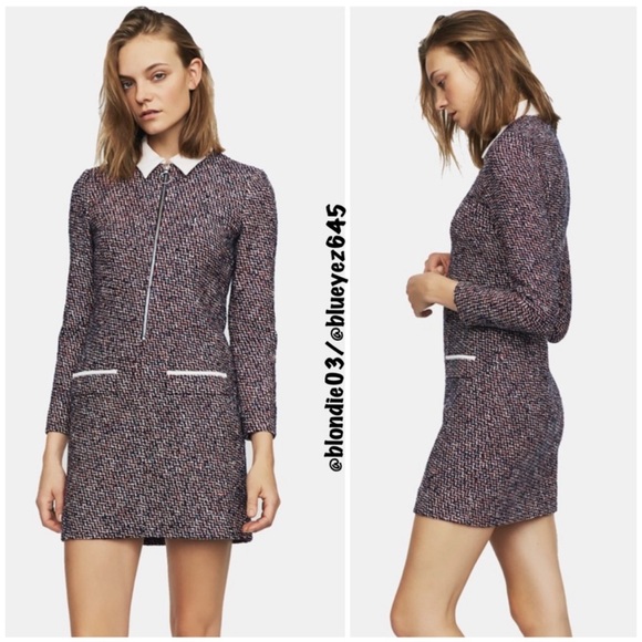 Maje Jacquard Robe Courte Trapez Mid-length Wool Dress size 1 - Picture 10 of 10